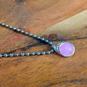 Pink Jade Gemstone Beaded Necklace, Ball Chain Crystal Minimalist 16"